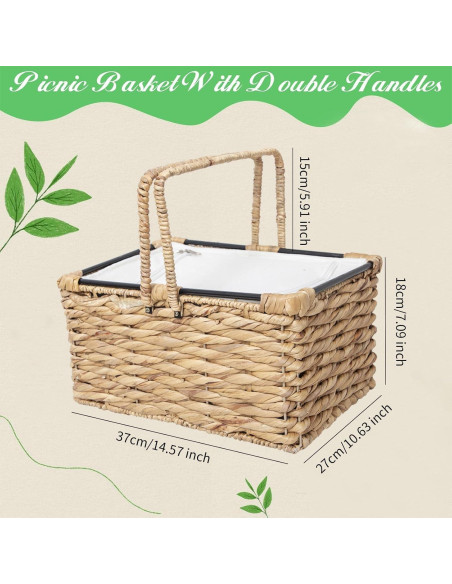 Cesta de Picnic Aislada RUQIAO CRAFT Tejida en Juncos 19L Cesta de Picnic Aislada RUQIAO CRAFT Tejida en Juncos 19L