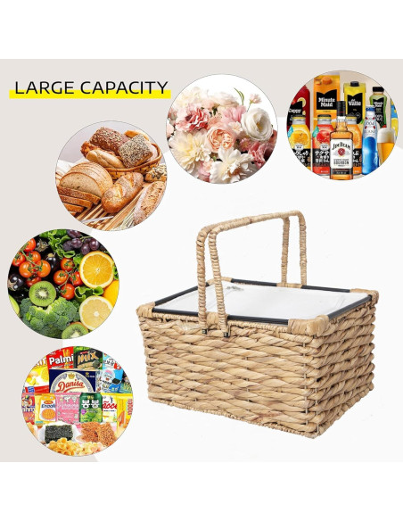 Cesta de Picnic Aislada RUQIAO CRAFT Tejida en Juncos 19L Cesta de Picnic Aislada RUQIAO CRAFT Tejida en Juncos 19L