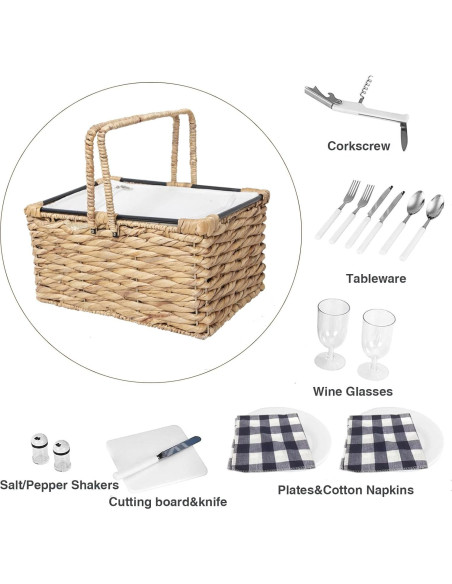Cesta de Picnic Aislada RUQIAO CRAFT Tejida en Juncos 19L Cesta de Picnic Aislada RUQIAO CRAFT Tejida en Juncos 19L