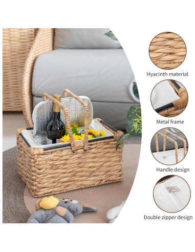 Cesta de Picnic Aislada RUQIAO CRAFT Tejida en Juncos 19L