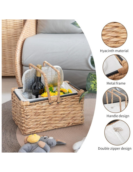 Cesta de Picnic Aislada RUQIAO CRAFT Tejida en Juncos 19L Cesta de Picnic Aislada RUQIAO CRAFT Tejida en Juncos 19L