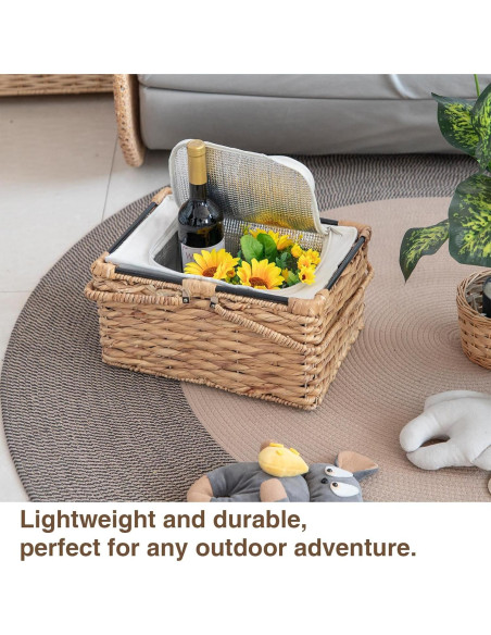 Cesta de Picnic Aislada RUQIAO CRAFT Tejida en Juncos 19L Cesta de Picnic Aislada RUQIAO CRAFT Tejida en Juncos 19L