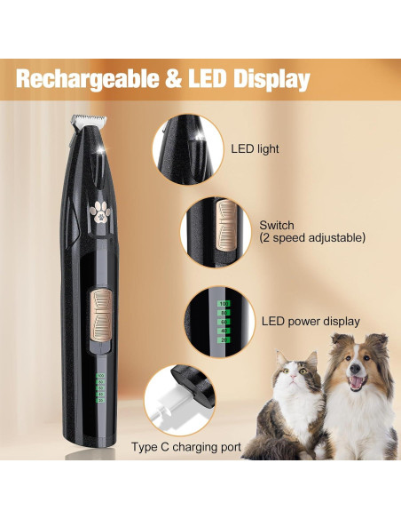 Recortadora Inalámbrica para Perros GIMPYN con LED y Bajo Ruido