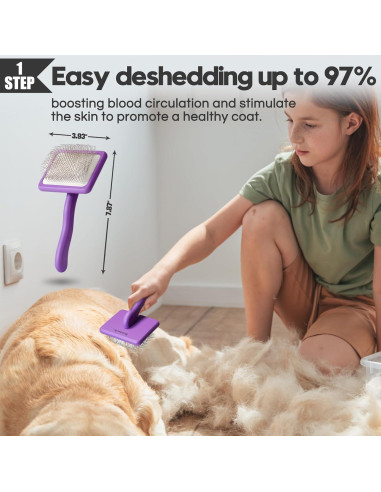 Kit de Aseo para Perros Bonteck 4PCS - Cepillo Slicker y Peine