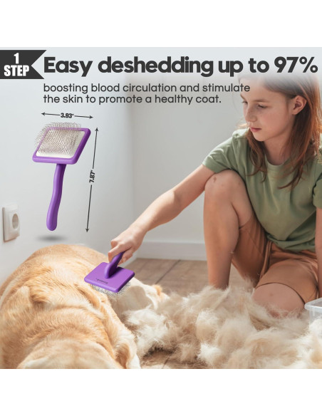 Kit de Aseo para Perros Bonteck 4PCS - Cepillo Slicker y Peine