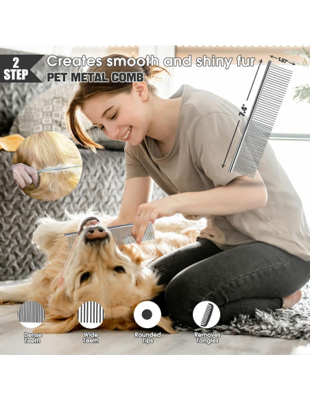 Kit de Aseo para Perros Bonteck 4PCS - Cepillo Slicker y Peine