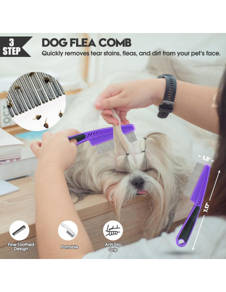 Kit de Aseo para Perros Bonteck 4PCS - Cepillo Slicker y Peine