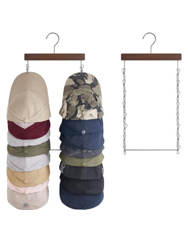Organizador de Sombreros Dahey - 2 Percheros de Madera con 32 Clips