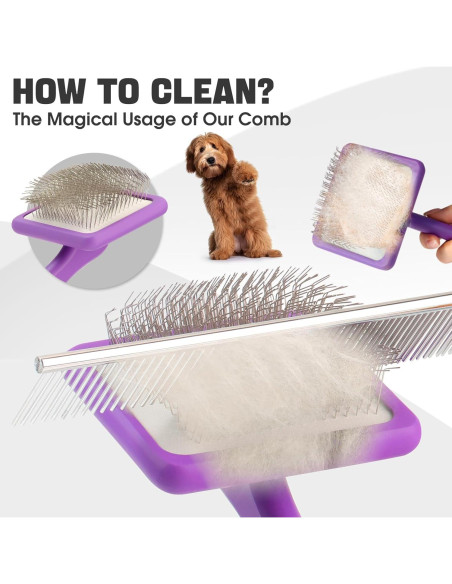 Kit de Aseo para Perros Bonteck 4PCS - Cepillo Slicker y Peine