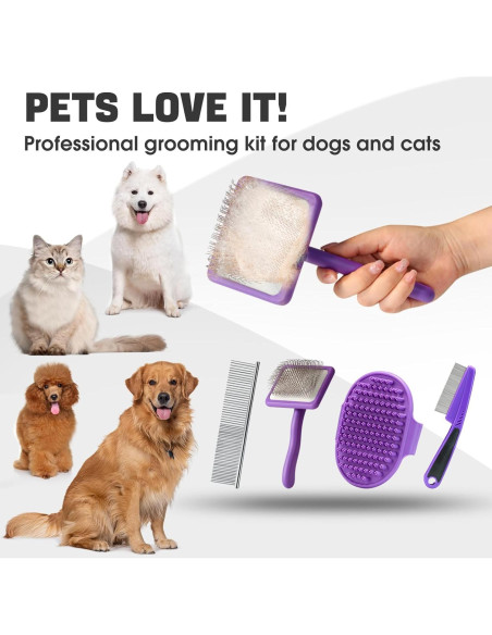 Kit de Aseo para Perros Bonteck 4PCS - Cepillo Slicker y Peine