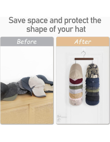 Organizador de Sombreros Dahey - 2 Percheros de Madera con 32 Clips