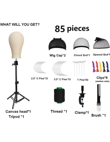 Cabeza de Maniquí de Lienzo 23" SZCY para Pelucas con Accesorios