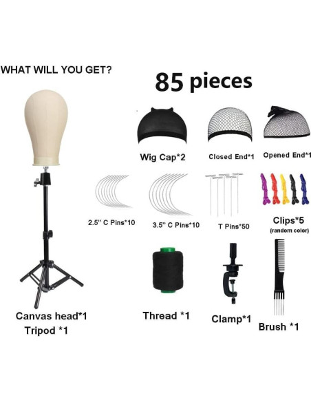 Cabeza de Maniquí de Lienzo 23" SZCY para Pelucas con Accesorios