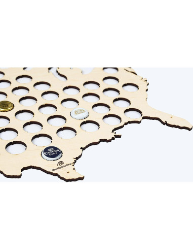 Mapa de Tapas de Cerveza BeerCapMapShop 58x36 cm Madera Abedul