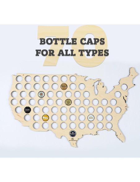 Mapa de Tapas de Cerveza BeerCapMapShop 58x36 cm Madera Abedul