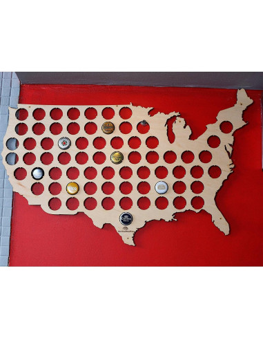 Mapa de Tapas de Cerveza BeerCapMapShop 58x36 cm Madera Abedul