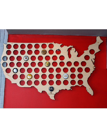 Mapa de Tapas de Cerveza BeerCapMapShop 58x36 cm Madera Abedul