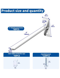 60 Ganchos de Acero Inoxidable 15cm con Tapas y Tornillos 2