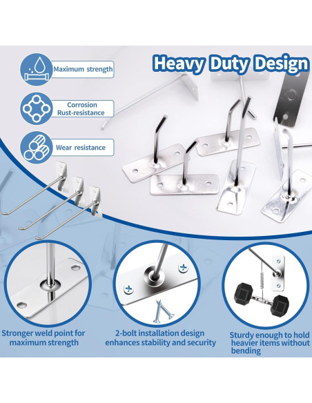 60 Ganchos de Acero Inoxidable 15cm con Tapas y Tornillos