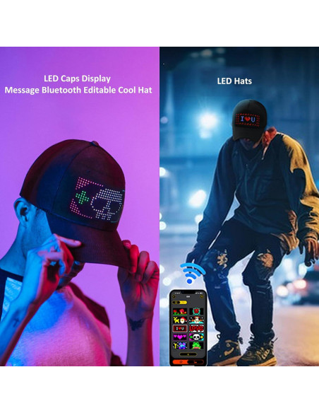 Gorra LED Programable Colorida con APP Ajustable Algodón Gorra LED Programable Colorida con APP Ajustable Algodón