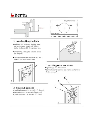 Bisagras de Cierre Suave Berta 1/2" Superposición 6 Piezas