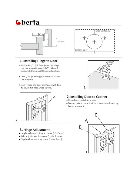 Bisagras de Cierre Suave Berta 1/2" Superposición 6 Piezas