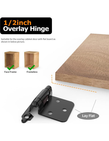 Bisagras de Gabinete Chibery 50 Pzas 1/2" Cierre Automático Negro Mate