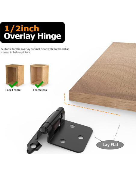 Bisagras de Gabinete Chibery 50 Pzas 1/2" Cierre Automático Negro Mate