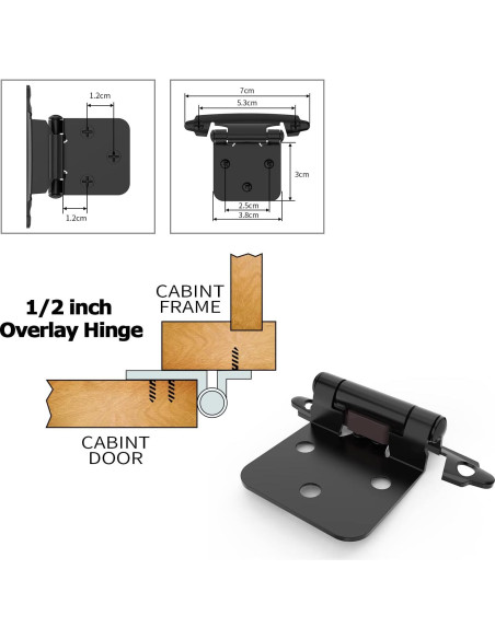 Bisagras de Gabinete Chibery 50 Pzas 1/2" Cierre Automático Negro Mate