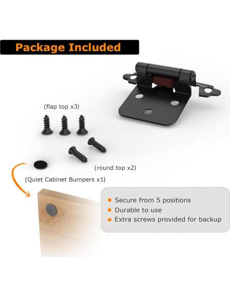 Bisagras de Gabinete Chibery 50 Pzas 1/2" Cierre Automático Negro Mate