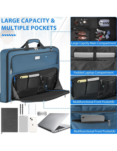 Bolsa de traje de viaje AKOZLIN azul plegable 104x56 cm