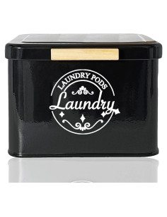 Contenedor de Cápsulas de Lavandería SACREDAY - Metal Negro con Tapa Abatible