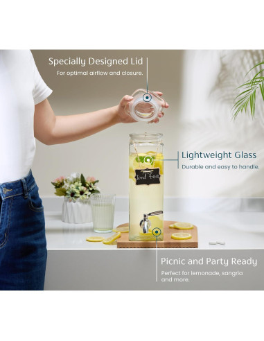 Dispensador de Bebidas KooK de Vidrio 2.37 L con Grifo