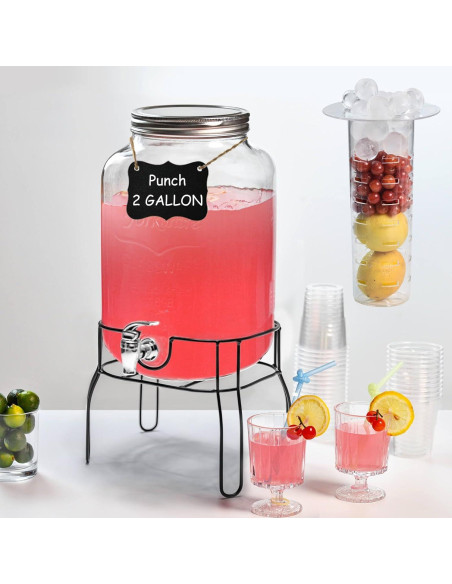 Dispensador de Bebidas de Vidrio Novellaire 2 Galones con Soporte