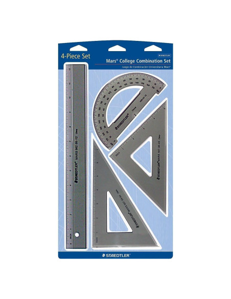 Juego de Geometría STAEDTLER 4 Piezas - Regla 30.48 cm, Transportador y Triángulos