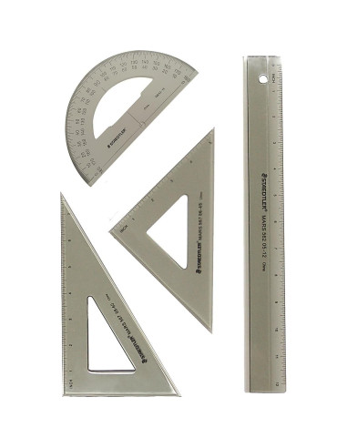 Juego de Geometría STAEDTLER 4 Piezas - Regla 30.48 cm, Transportador y Triángulos