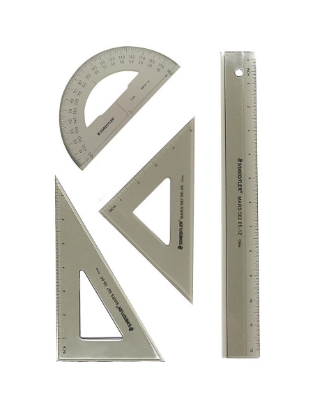 Juego de Geometría STAEDTLER 4 Piezas - Regla 30.48 cm, Transportador y Triángulos