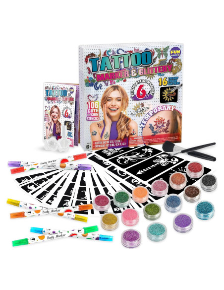 Kit de Tatuajes Temporales FunKidz con 106 Plantillas y Marcadores