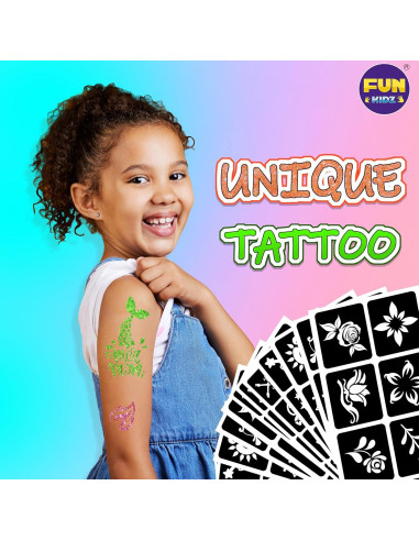 Kit de Tatuajes Temporales FunKidz con 106 Plantillas y Marcadores