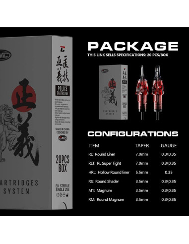 Cartucho de Agujas de Tatuaje CNC 5RL 20 Pcs Redondas con Membrana