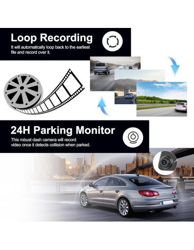 CAMECHO Cámara de Espejo 4.5" Doble Lente 1080P HD Auto