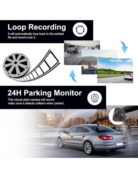 CAMECHO Cámara de Espejo 4.5" Doble Lente 1080P HD Auto