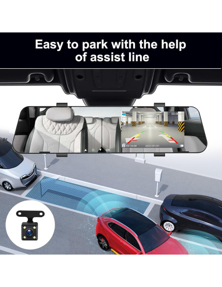 CAMECHO Cámara de Espejo 4.5" Doble Lente 1080P HD Auto