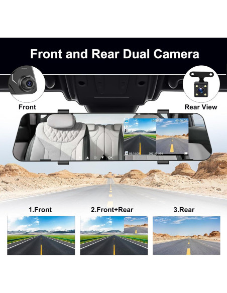 CAMECHO Cámara de Espejo 4.5" Doble Lente 1080P HD Auto