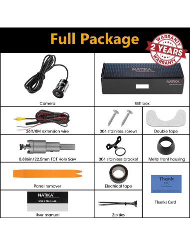Cámara de visión trasera NATIKA WD-012 HD 720P impermeable