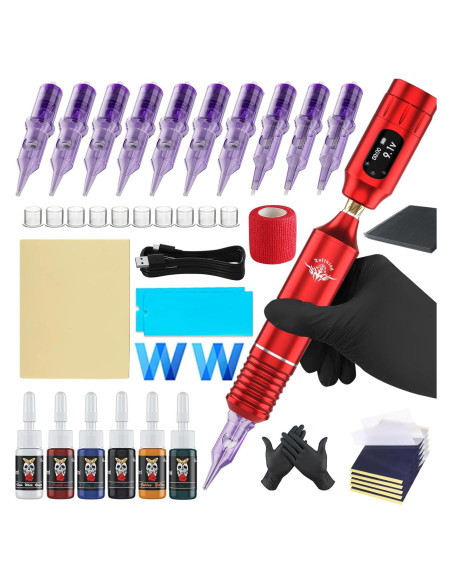 Kit de Máquina de Tatuaje Inalámbrica Ybeauty 45 Piezas Rojo Kit de Máquina de Tatuaje Inalámbrica Ybeauty 45 Piezas Rojo