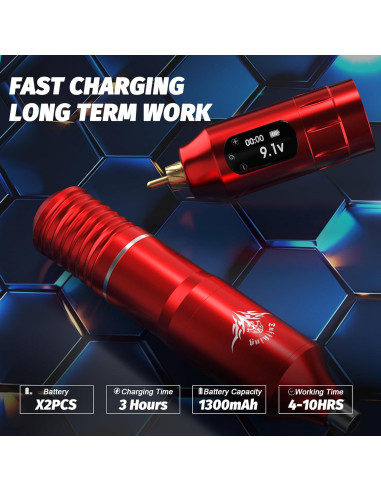 Kit de Máquina de Tatuaje Inalámbrica Ybeauty 45 Piezas Rojo