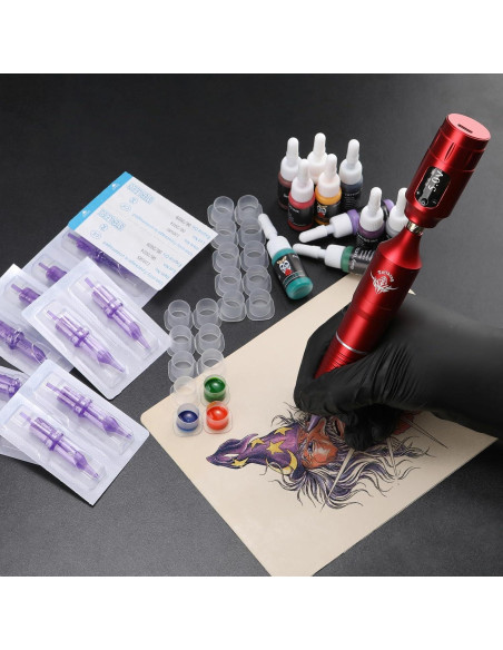Kit de Máquina de Tatuaje Inalámbrica Ybeauty 45 Piezas Rojo Kit de Máquina de Tatuaje Inalámbrica Ybeauty 45 Piezas Rojo