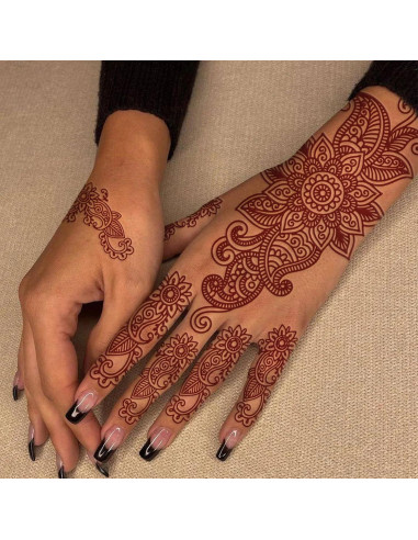 10 Hojas Tatuajes Temporales de Henna FUNTATTOO Marrón
