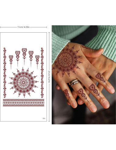 10 Hojas Tatuajes Temporales de Henna FUNTATTOO Marrón